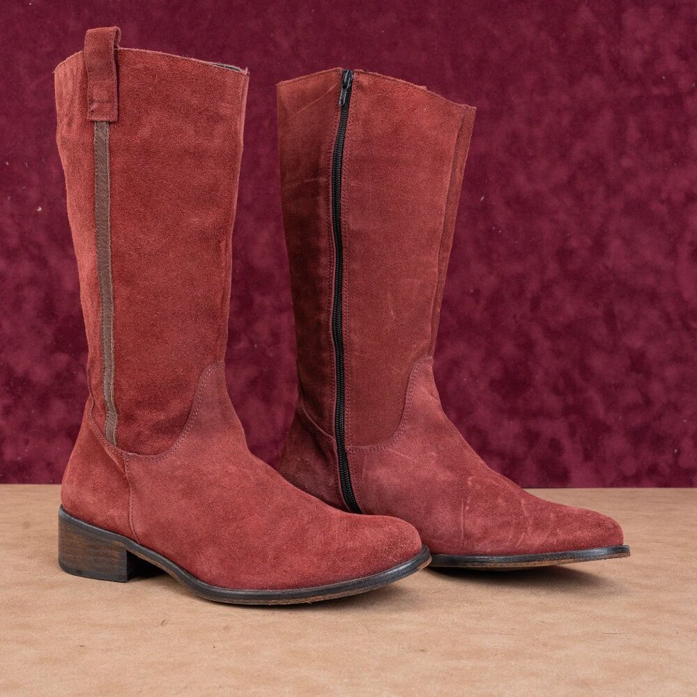 Jeffrey Campbell Ibiza Riding Boots Burgundy Suede Vintage Y2K Womens Sz 10.5